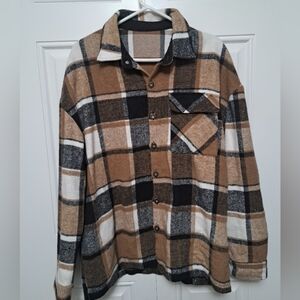 Plaid Flannel Jacket - Brown, Black, White